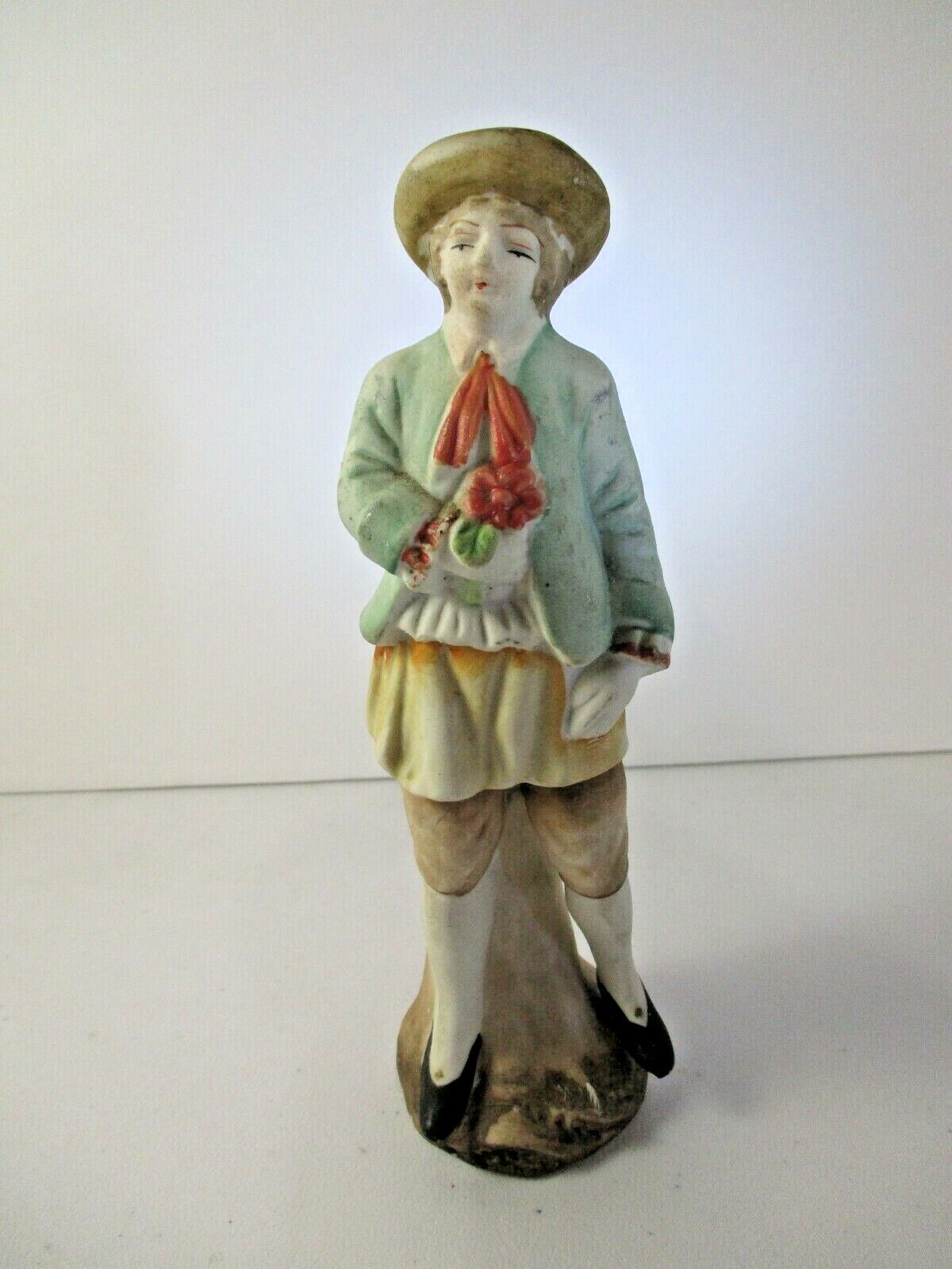 Vintage 1700s Young Courting Man Bisque Figurine, Occupied Japan