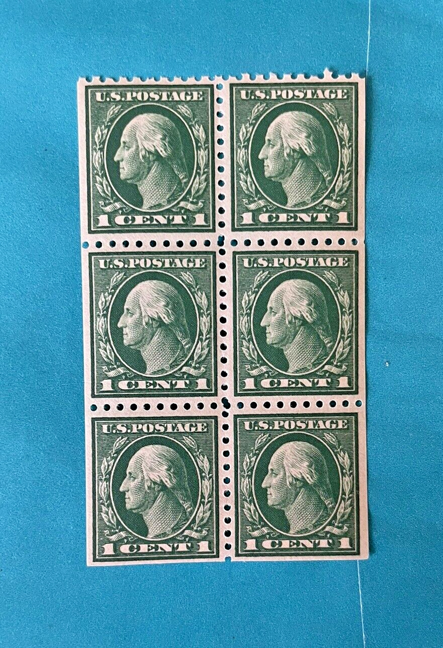 A Vintage US Block Of 6 Stamps G.Washington 1c Green MNH OG Early 1900s