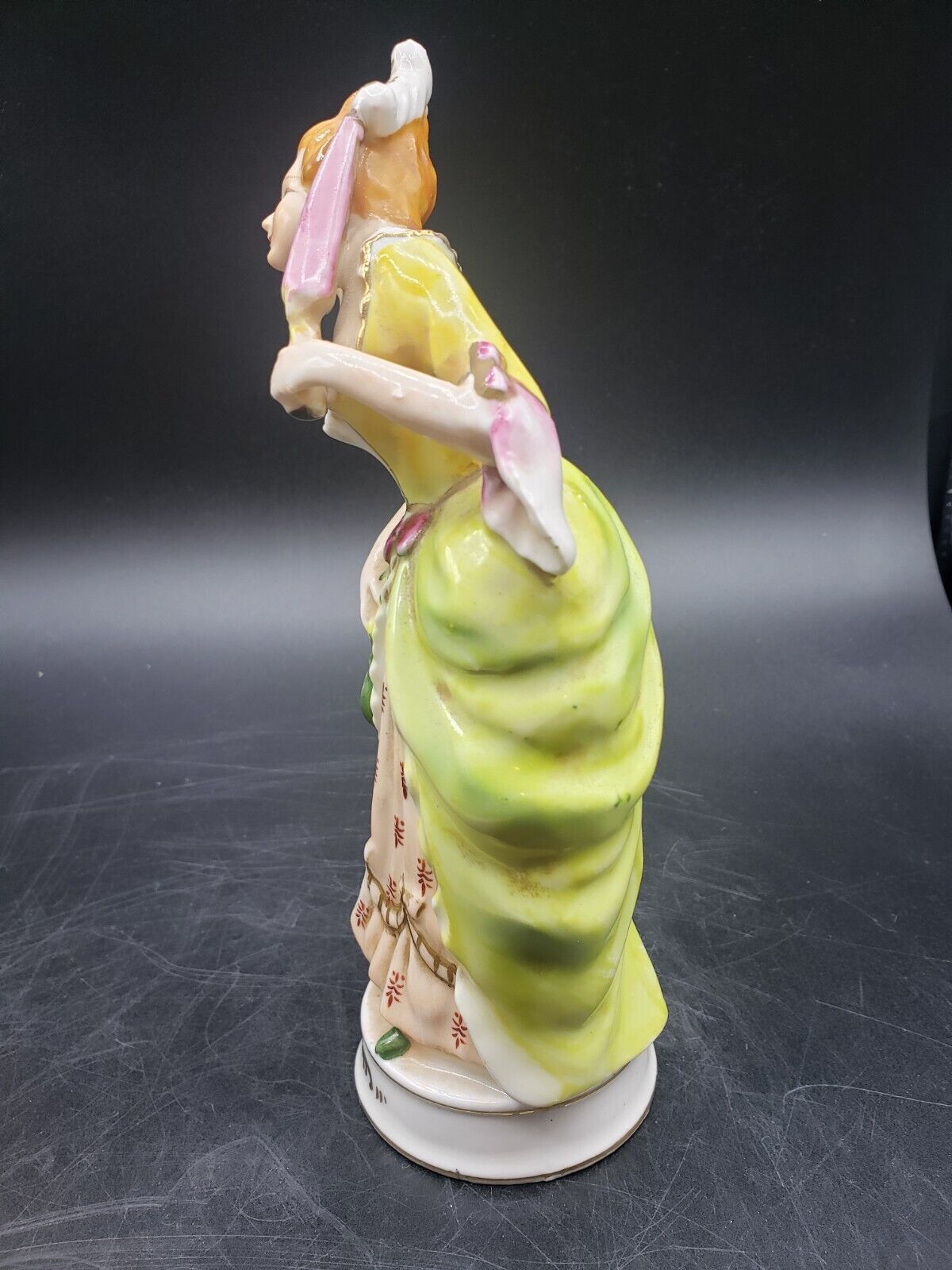 Vintage Ceramic 1700s Lady Green Dress Made in Occupied Japan