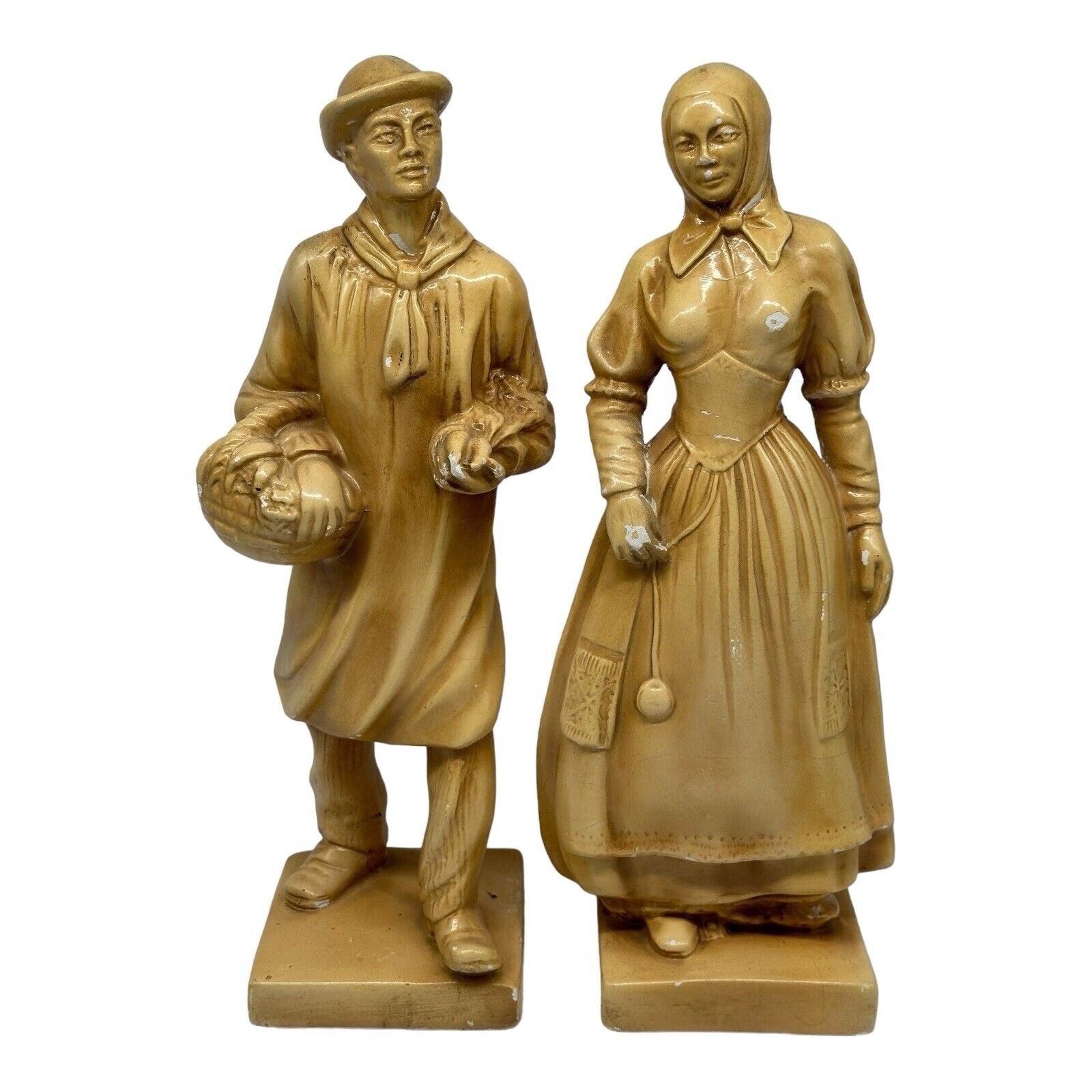 Vintage 1940/50 Chalkware 18th Century Styled Man & Woman Tall Figurines 13-14”