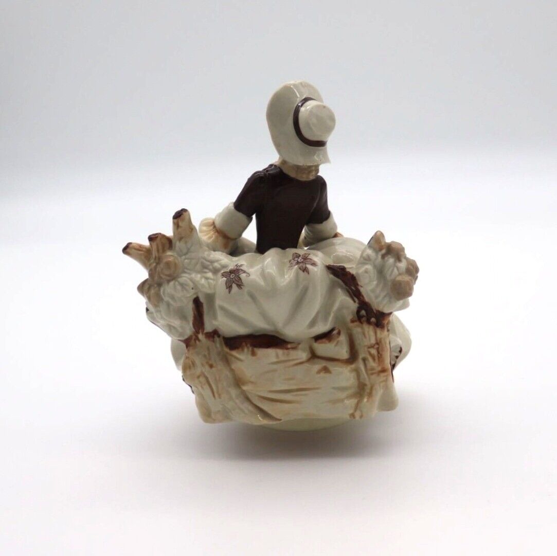 Vintage Porcelain Girl, Rotating Music Box Little Bo Peep Wind Up Figurine 1700s