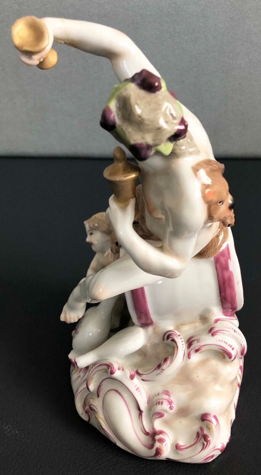Antique German Porcelain Figurine God of Wine Bacchus Dionysus Cherub Figurine