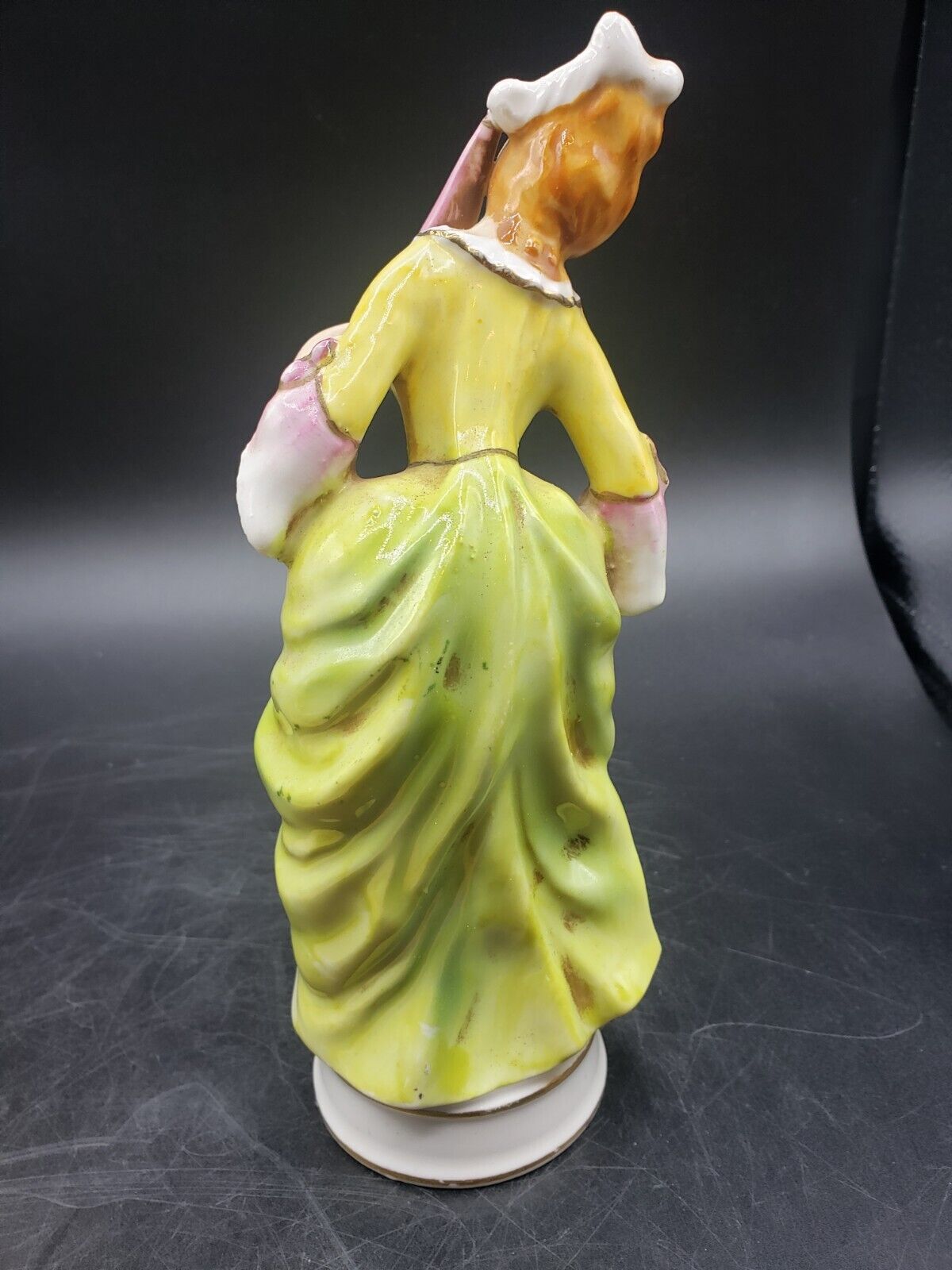 Vintage Ceramic 1700s Lady Green Dress Made in Occupied Japan