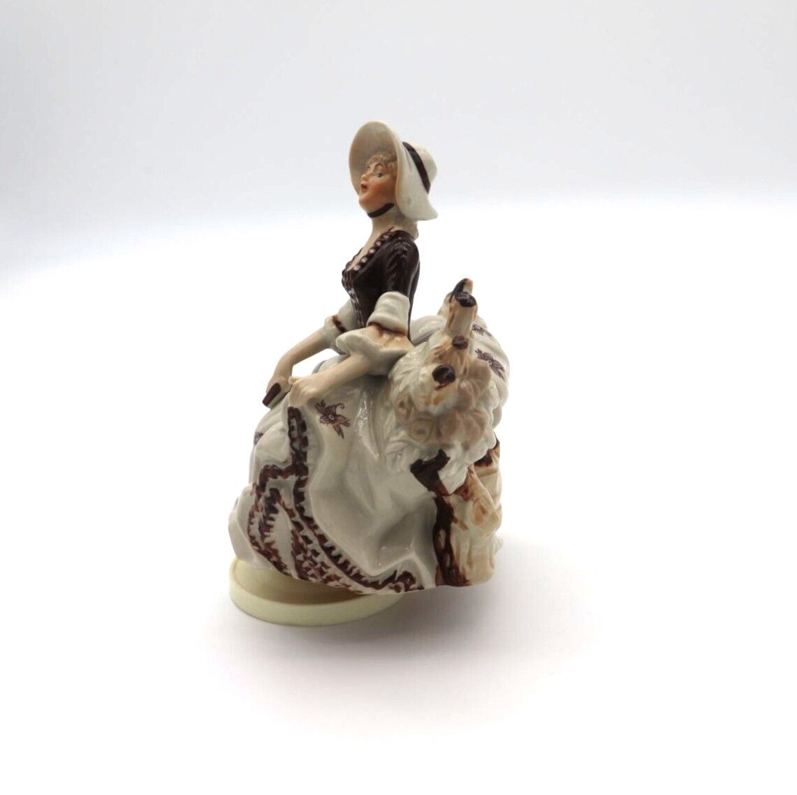 Vintage Porcelain Girl, Rotating Music Box Little Bo Peep Wind Up Figurine 1700s