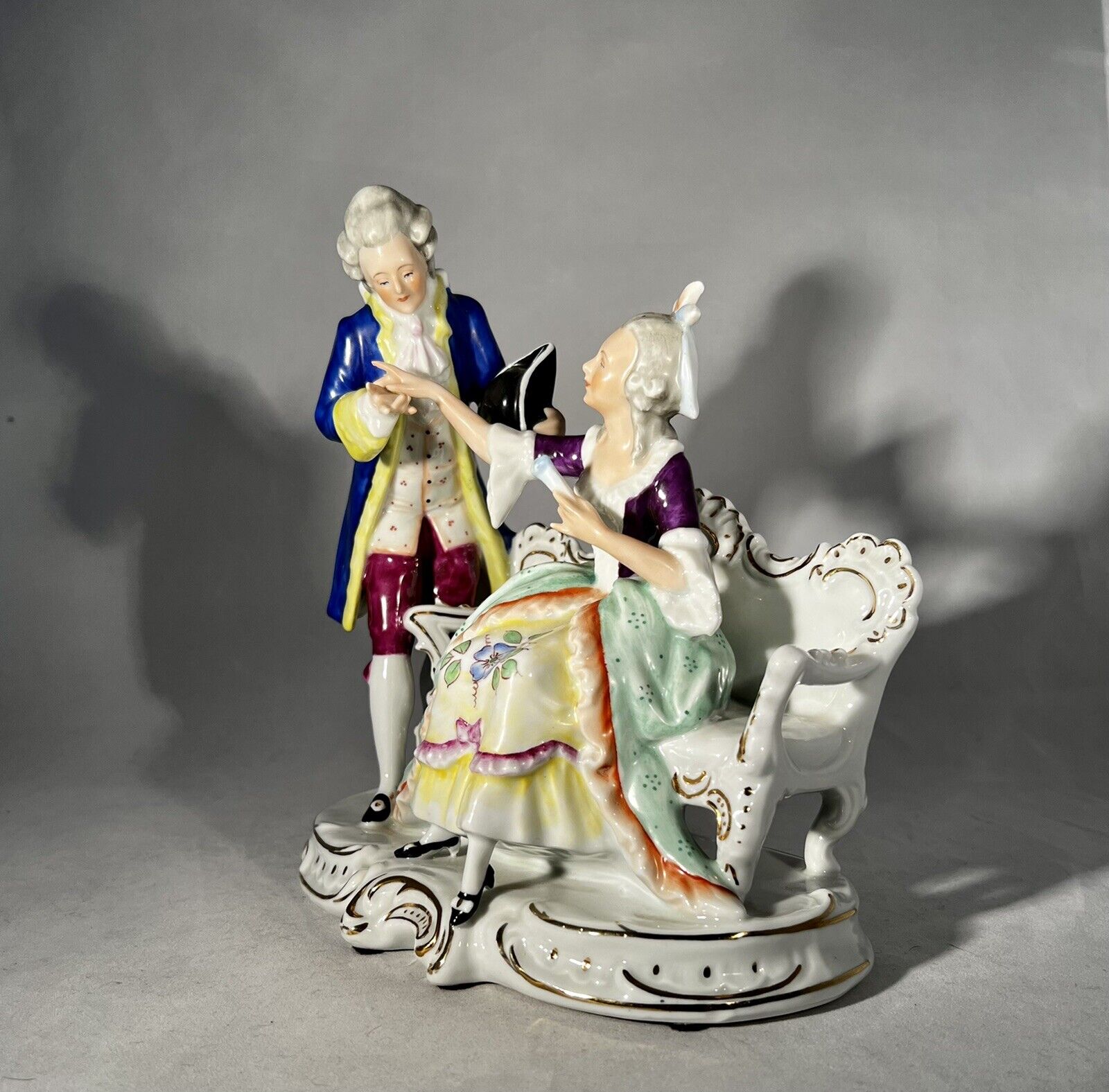 Kunstporzellan Figurine Courting Couple Circa 1920 8.5” Wide Excellent Condition