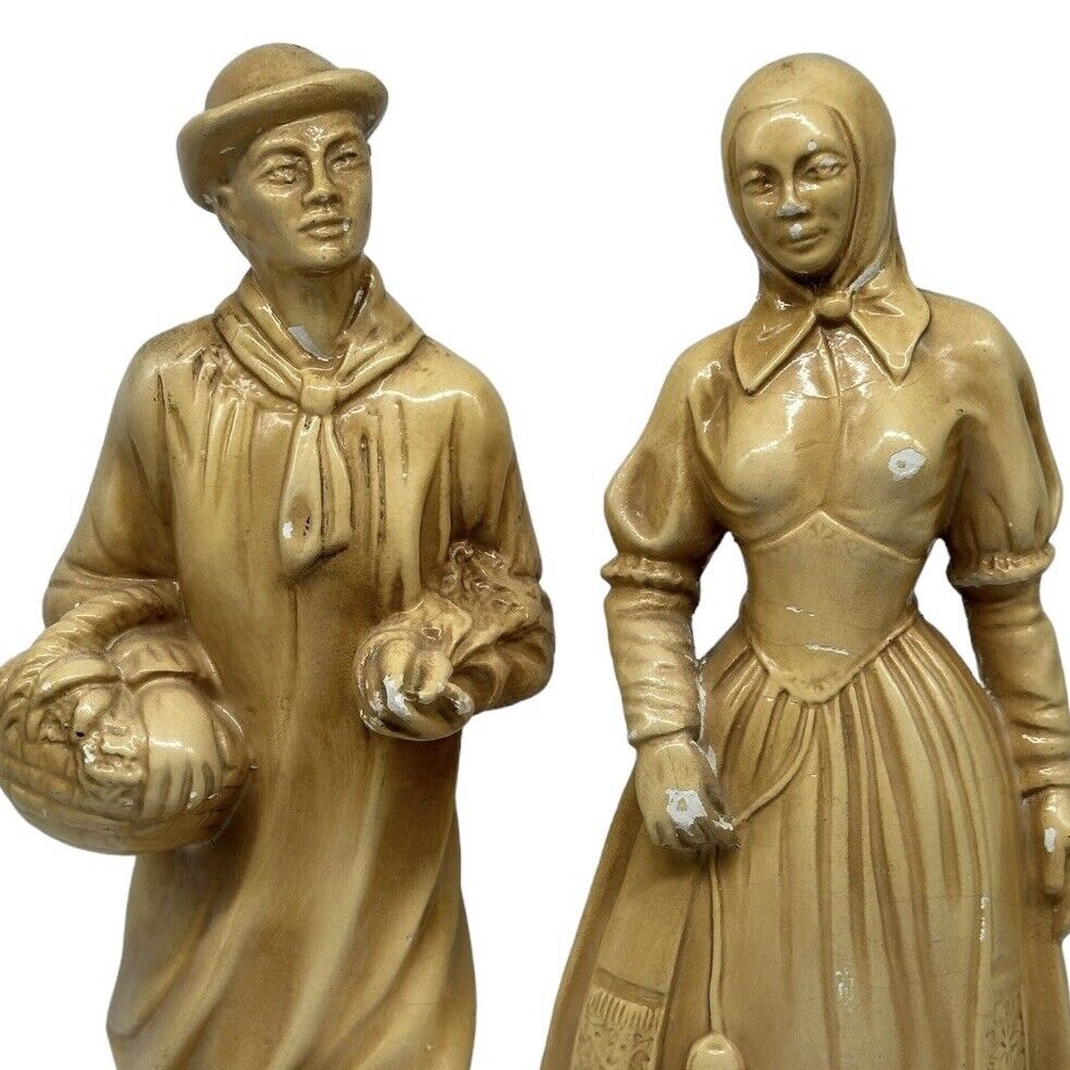 Vintage 1940/50 Chalkware 18th Century Styled Man & Woman Tall Figurines 13-14”
