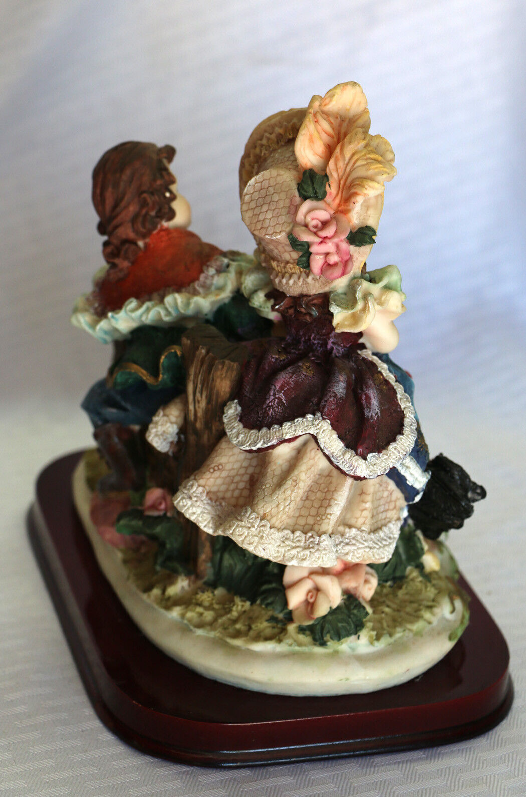 1700's Baroque Rococo Style Resin Figurine Girl & Boy Feeding Chickens