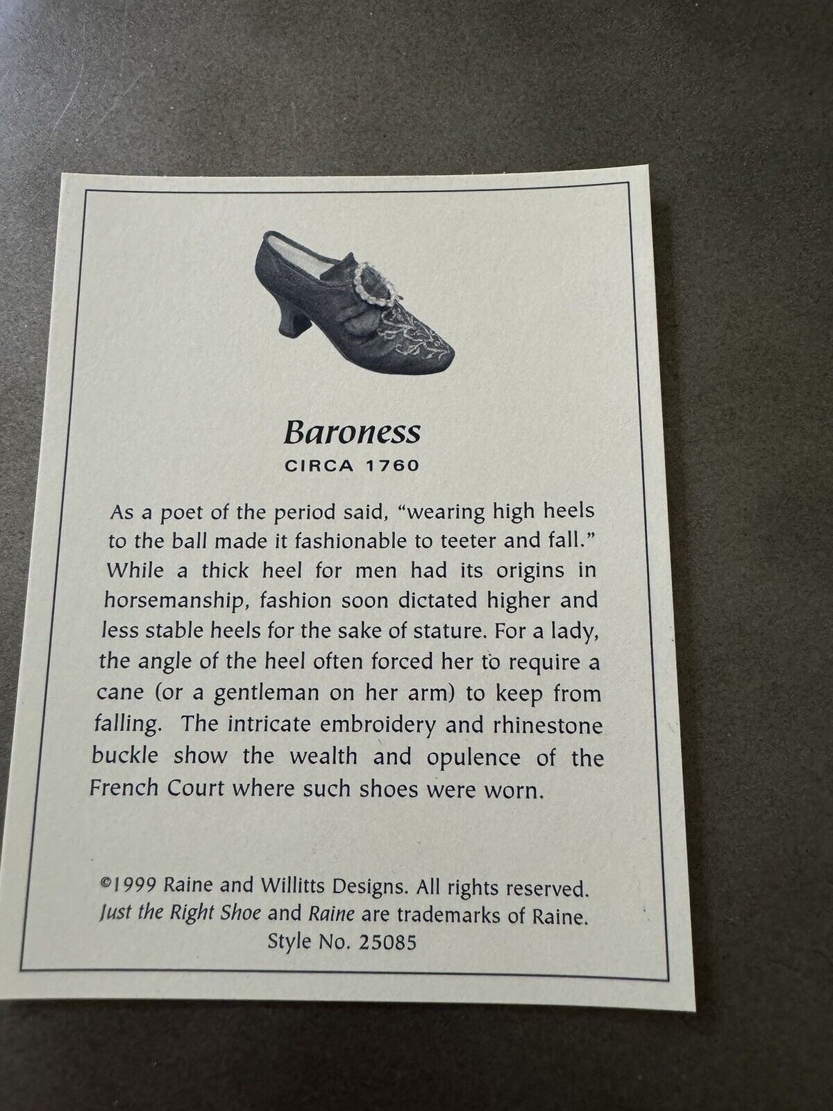 Just The Right Shoe By Raine, Item 25085, Baroness, Circa 1760,  Box & COA