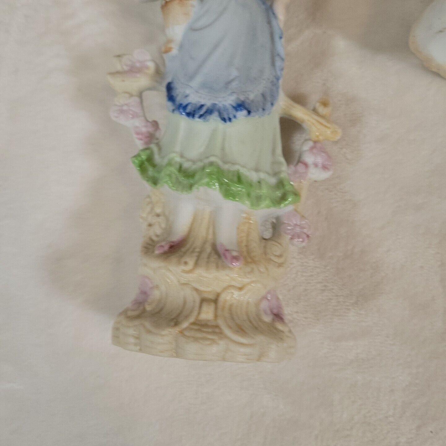 2 Japanese Porcelain Statues of 17th Century Man &  Woman Resting on Fence