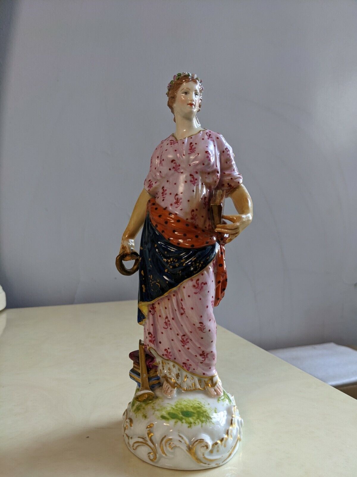Rare 1700s Antique Derby Porcelain Figurine of Greek Muse 8.5" Rare