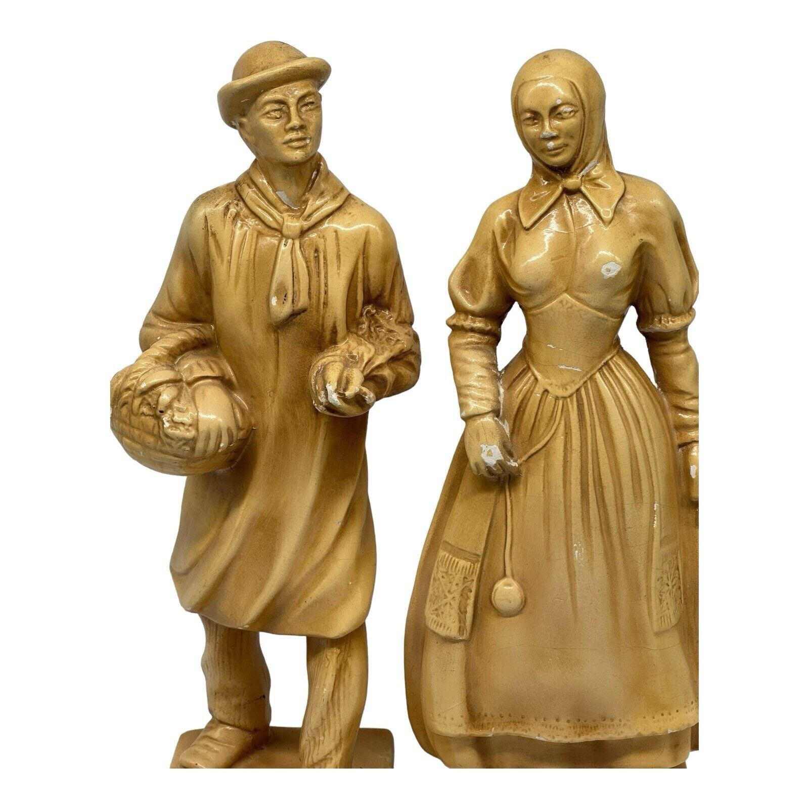 Vintage 1940/50 Chalkware 18th Century Styled Man & Woman Tall Figurines 13-14”