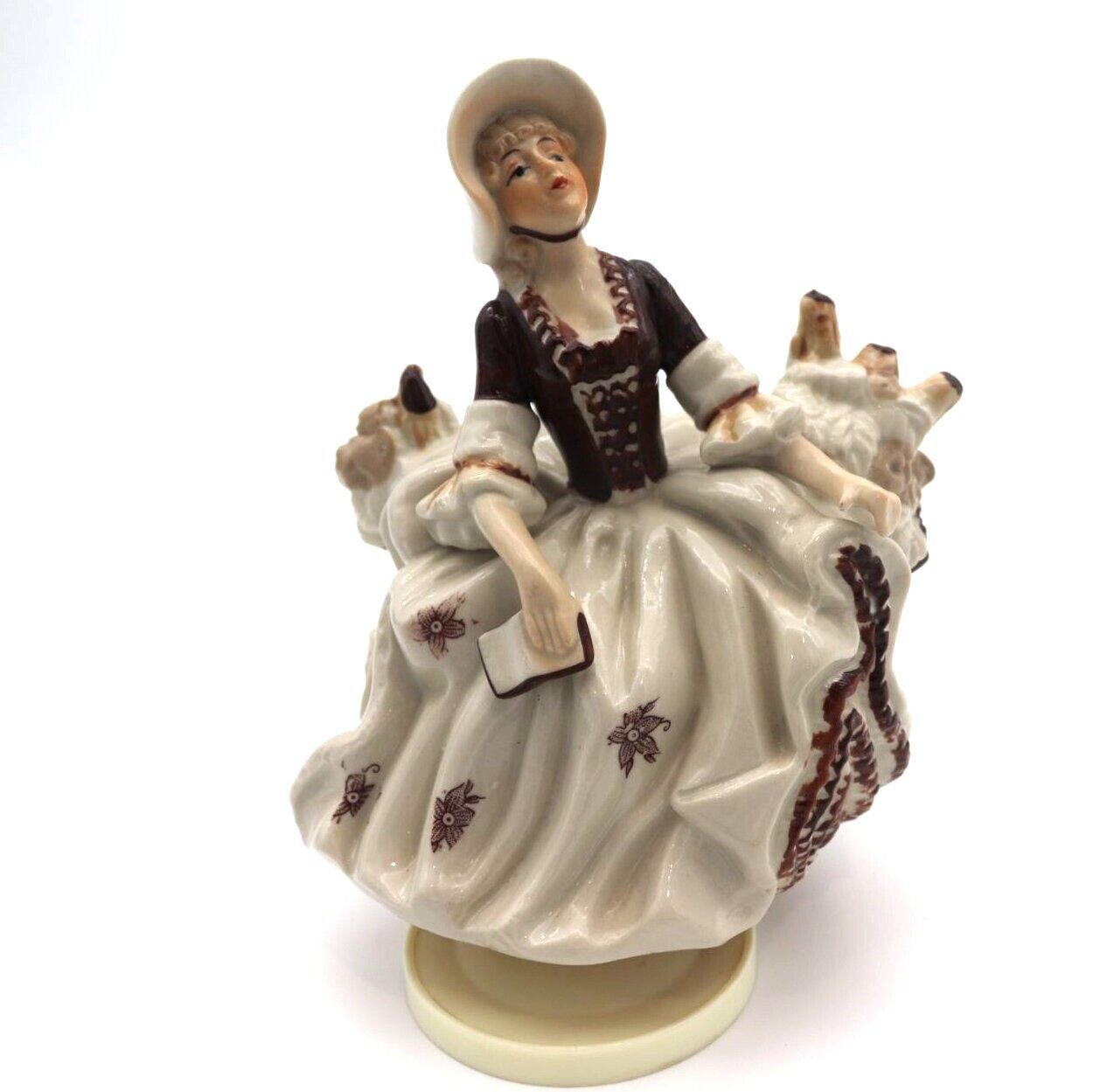 Vintage Porcelain Girl, Rotating Music Box Little Bo Peep Wind Up Figurine 1700s
