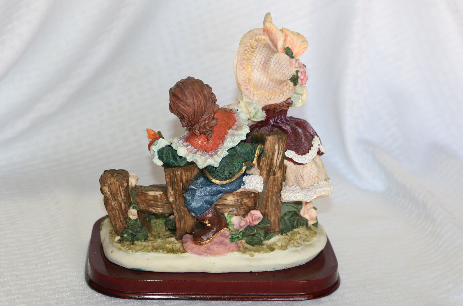 1700's Baroque Rococo Style Resin Figurine Girl & Boy Feeding Chickens