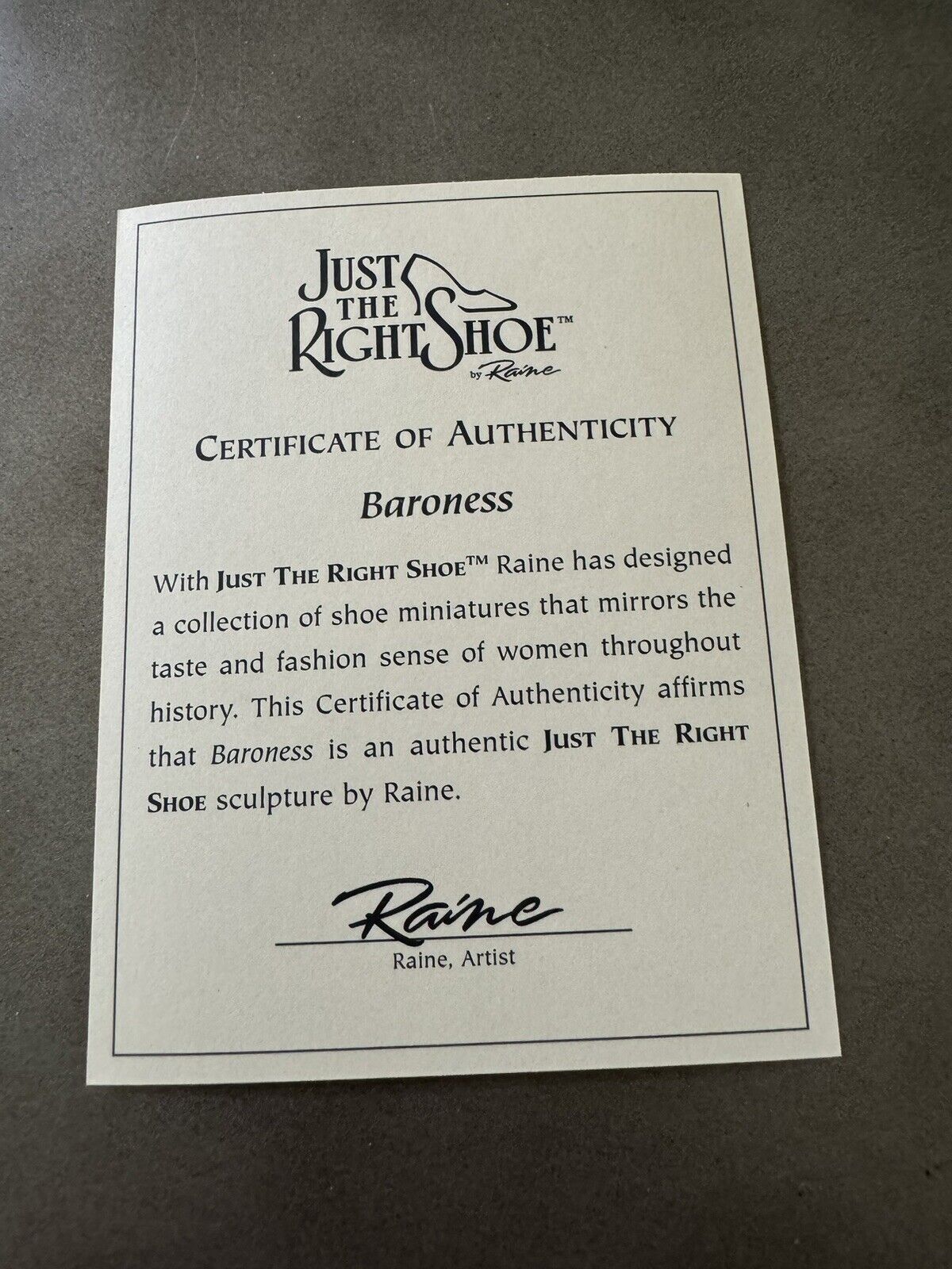 Just The Right Shoe By Raine, Item 25085, Baroness, Circa 1760,  Box & COA
