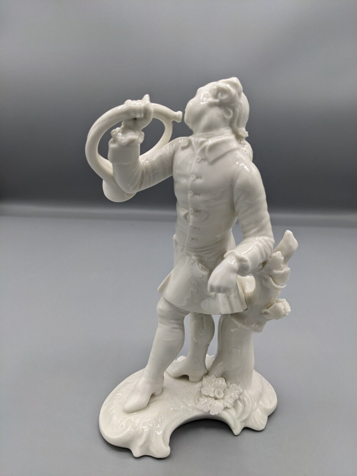 1700s Antique Nymphenburg Blanc de Chine Horn Blower Porcelain Figurine  6"