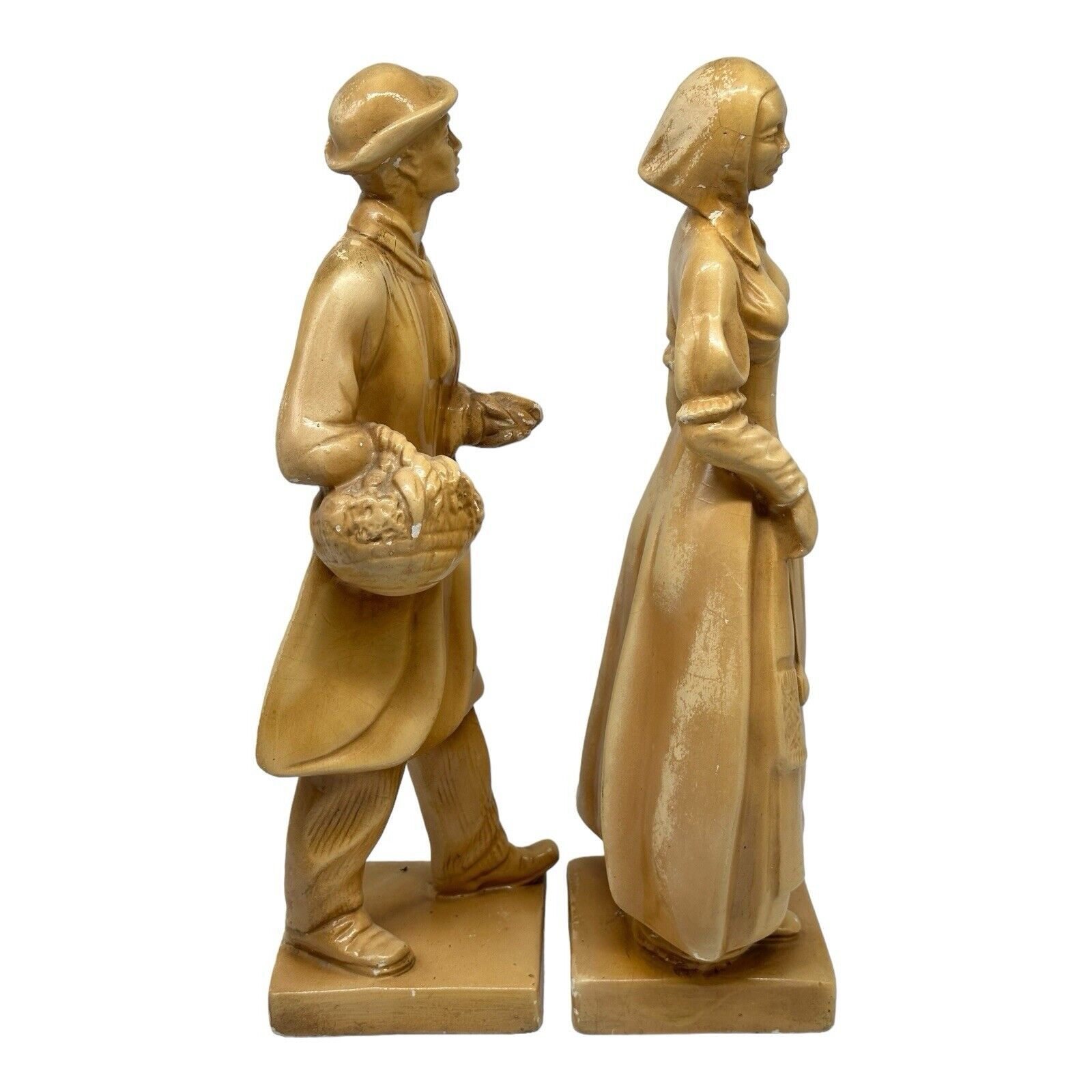 Vintage 1940/50 Chalkware 18th Century Styled Man & Woman Tall Figurines 13-14”