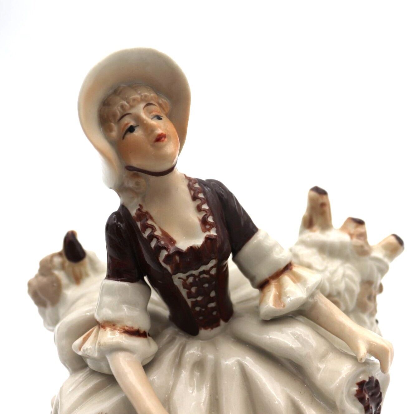 Vintage Porcelain Girl, Rotating Music Box Little Bo Peep Wind Up Figurine 1700s