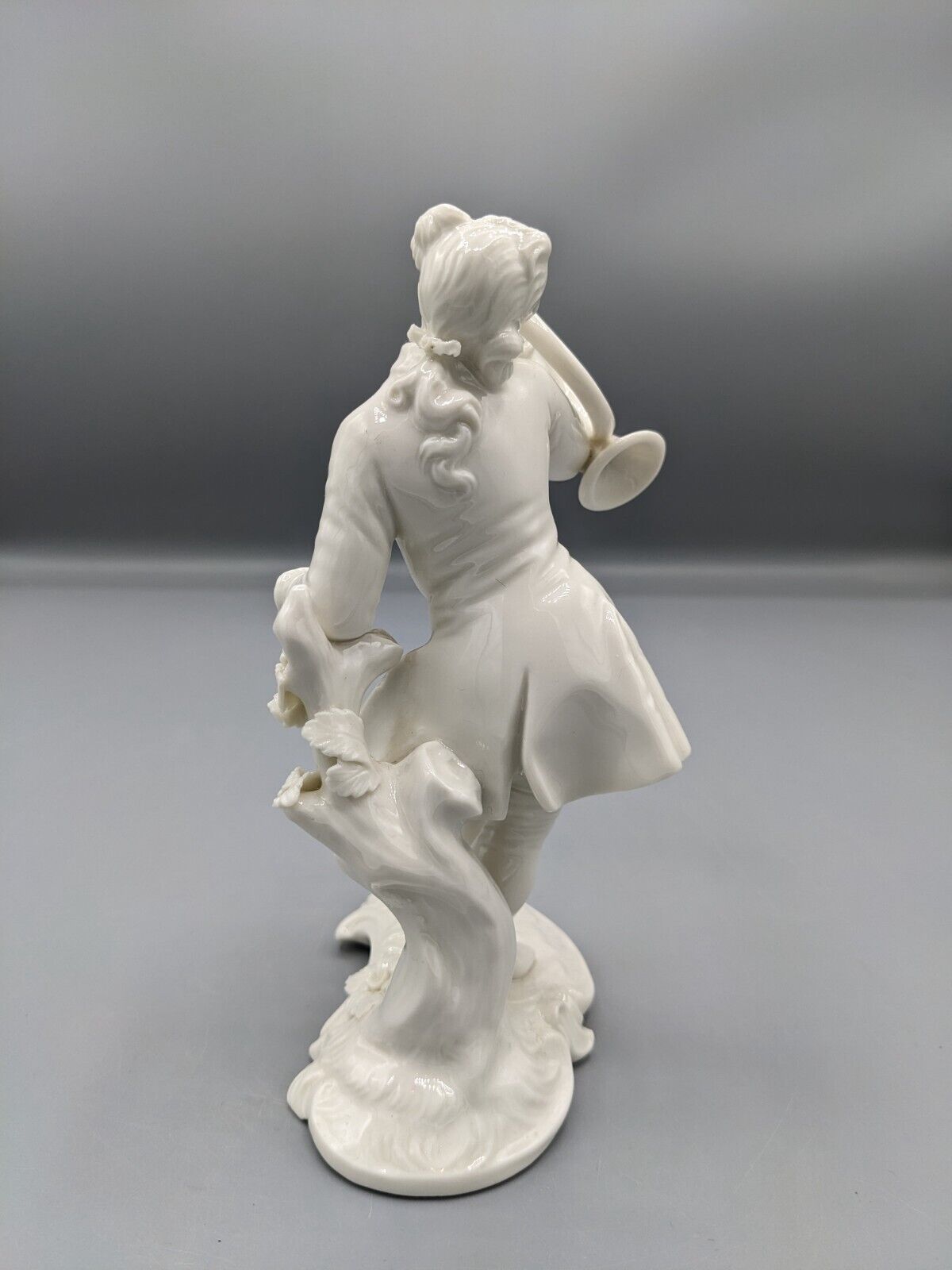 1700s Antique Nymphenburg Blanc de Chine Horn Blower Porcelain Figurine  6"