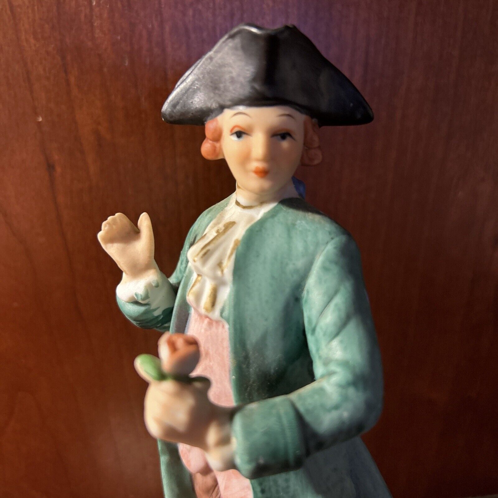 Ceramic Male Figurine In 1700s Attire Holding A Flower