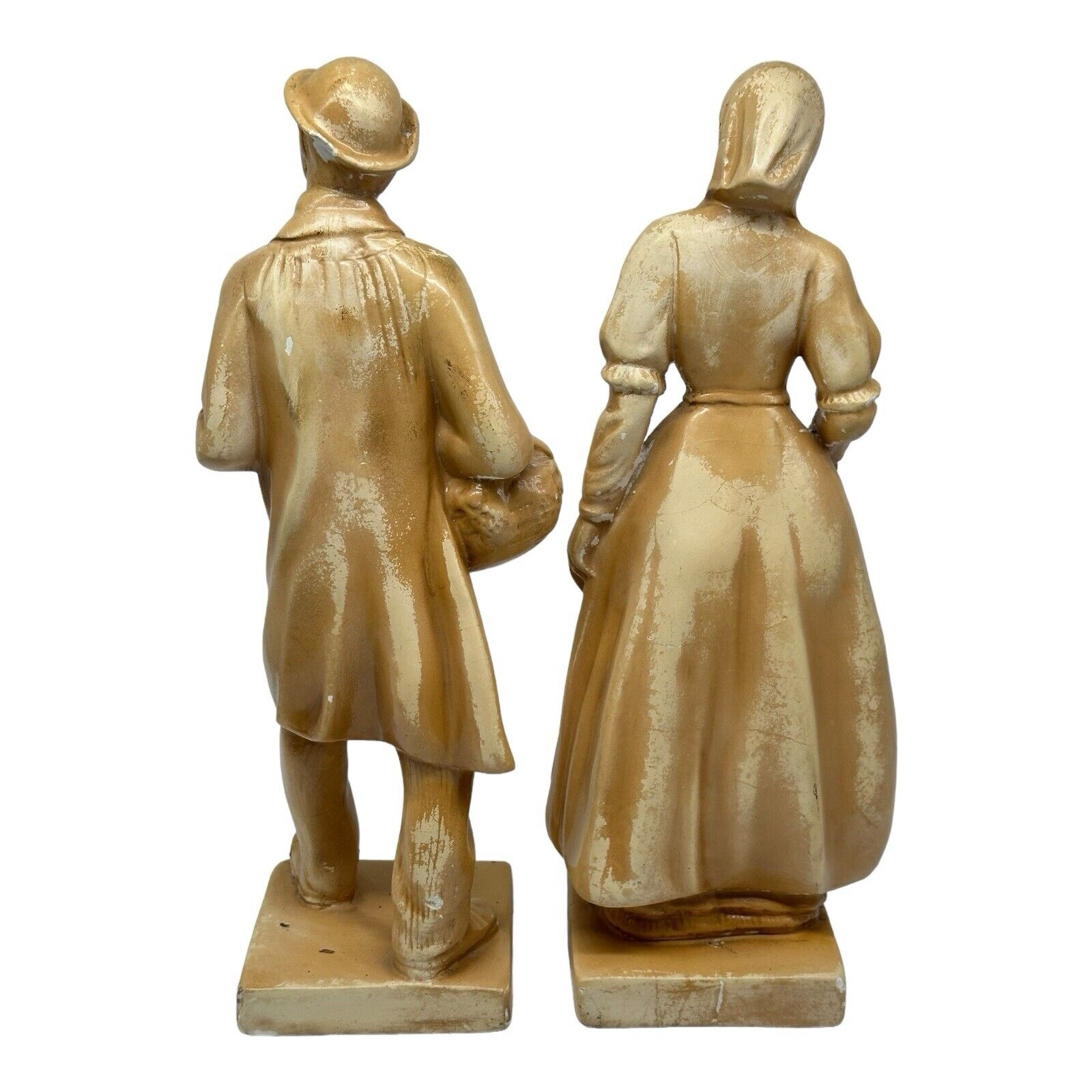 Vintage 1940/50 Chalkware 18th Century Styled Man & Woman Tall Figurines 13-14”