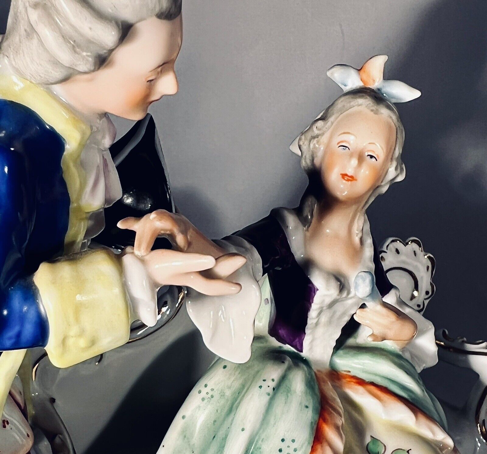 Kunstporzellan Figurine Courting Couple Circa 1920 8.5” Wide Excellent Condition