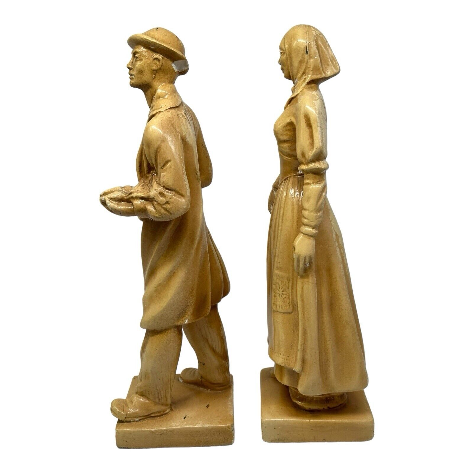 Vintage 1940/50 Chalkware 18th Century Styled Man & Woman Tall Figurines 13-14”
