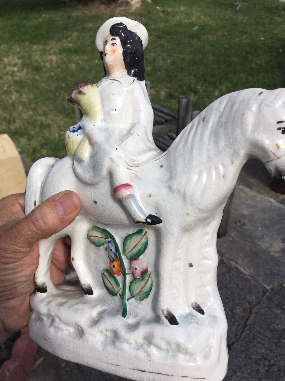 Antique Late 1700’s Straffordshire Pearlware Set 2 Statue Figurines Lady & Gent