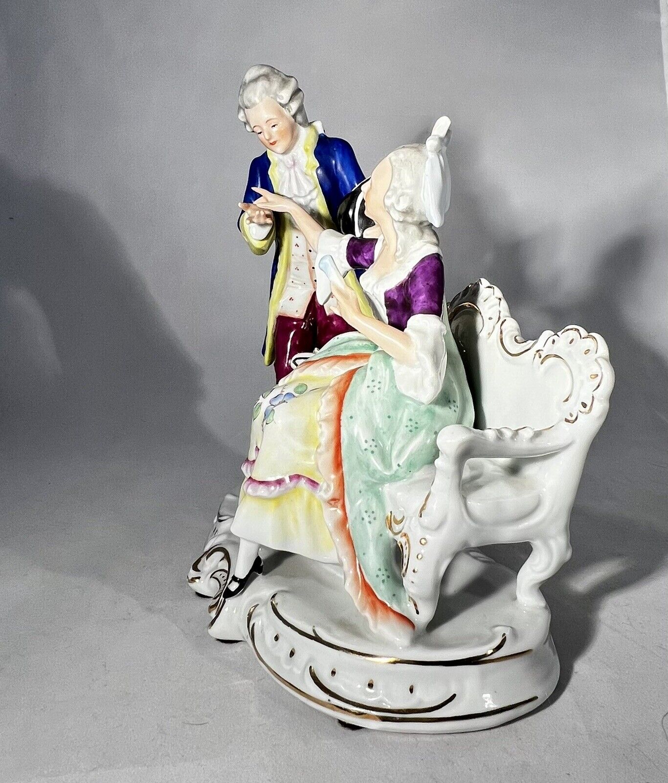 Kunstporzellan Figurine Courting Couple Circa 1920 8.5” Wide Excellent Condition