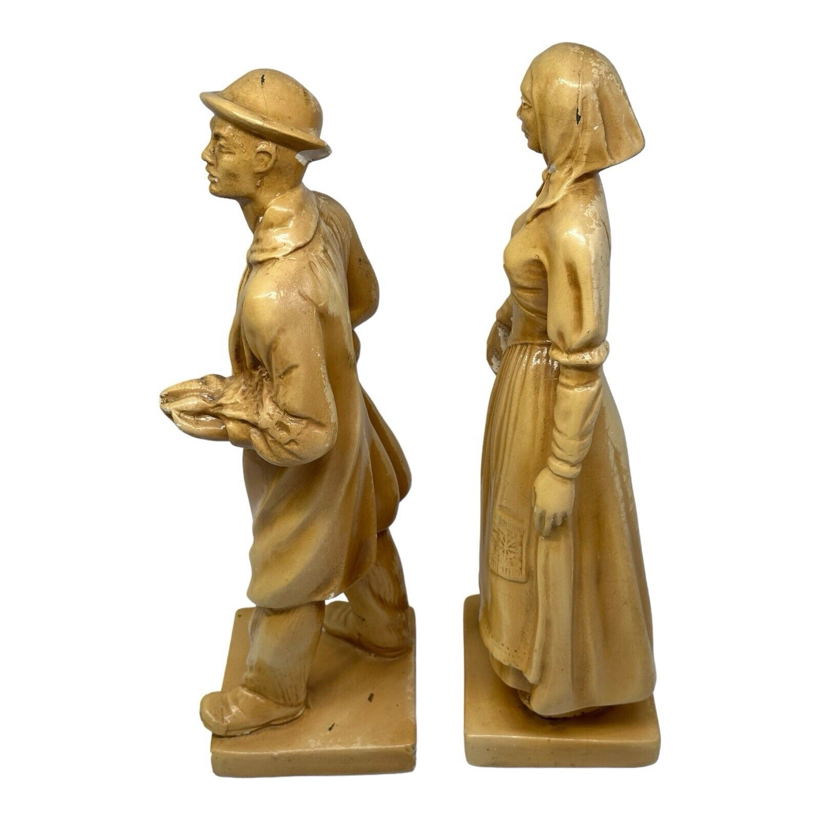 Vintage 1940/50 Chalkware 18th Century Styled Man & Woman Tall Figurines 13-14”