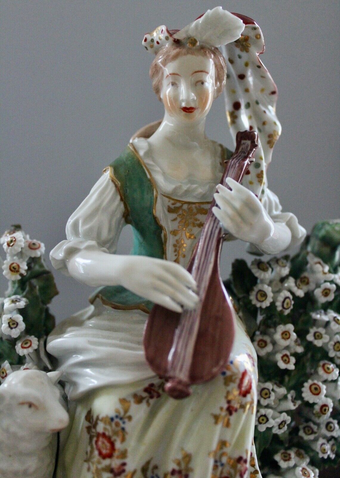 18TH C DERBY CANDLESTICK BOCAGE FIGURES: BAGPIPER & LUTE PLAYER VERY RARE