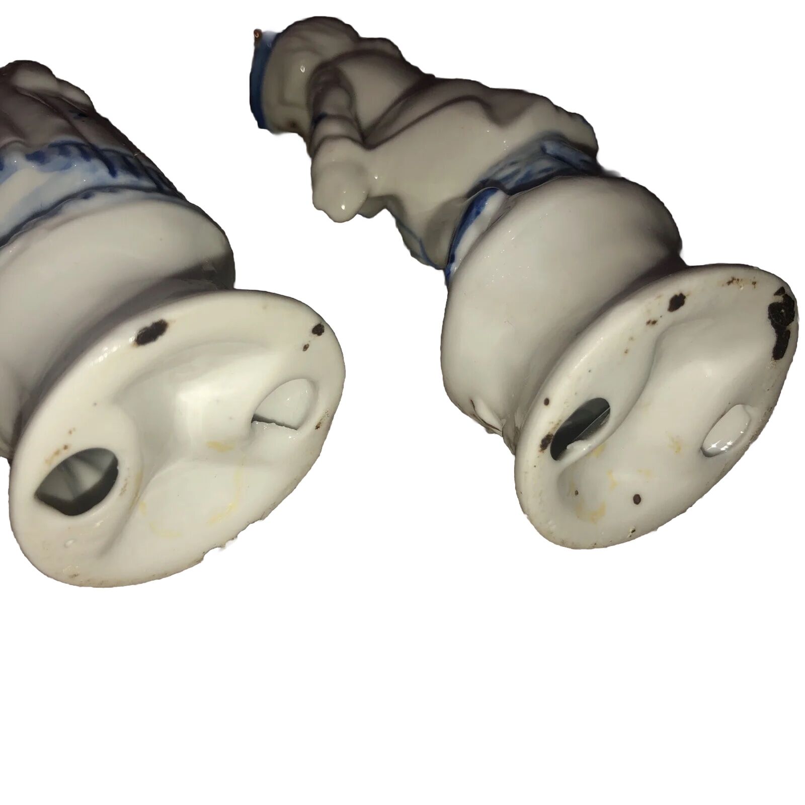 1950's Vintage Colonial Couple White & Blue  Ceramic Figurines With Gold Accents