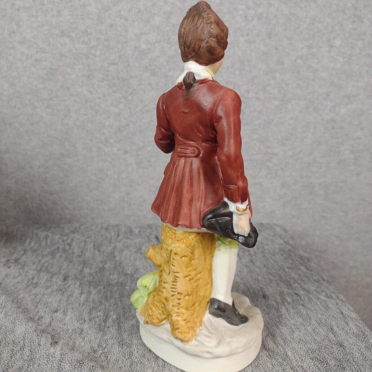 Vintage UCGC Taiwan Figurine 1700's Era Male Brown Coat Green Pants Pink Flower