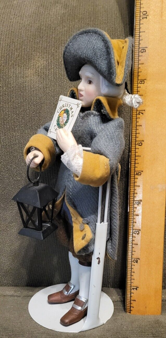 Vintage Porcelain Male Caroler 8" Tall 1700s Costume Holding Lantern White wig