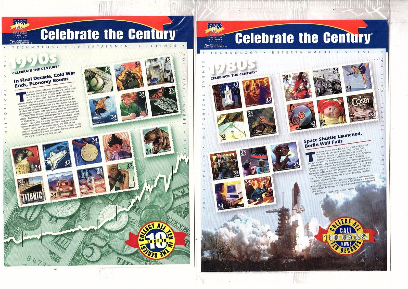 Celebrate the Century  US Stamps  Scott 3182-91   1900s-1990s CV $265 (bb12