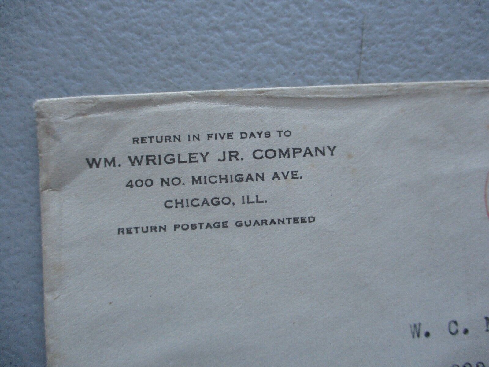 EARLY 1900's William Wrigley Jr (Baseball Cubs) Company Chicago Personal Cover