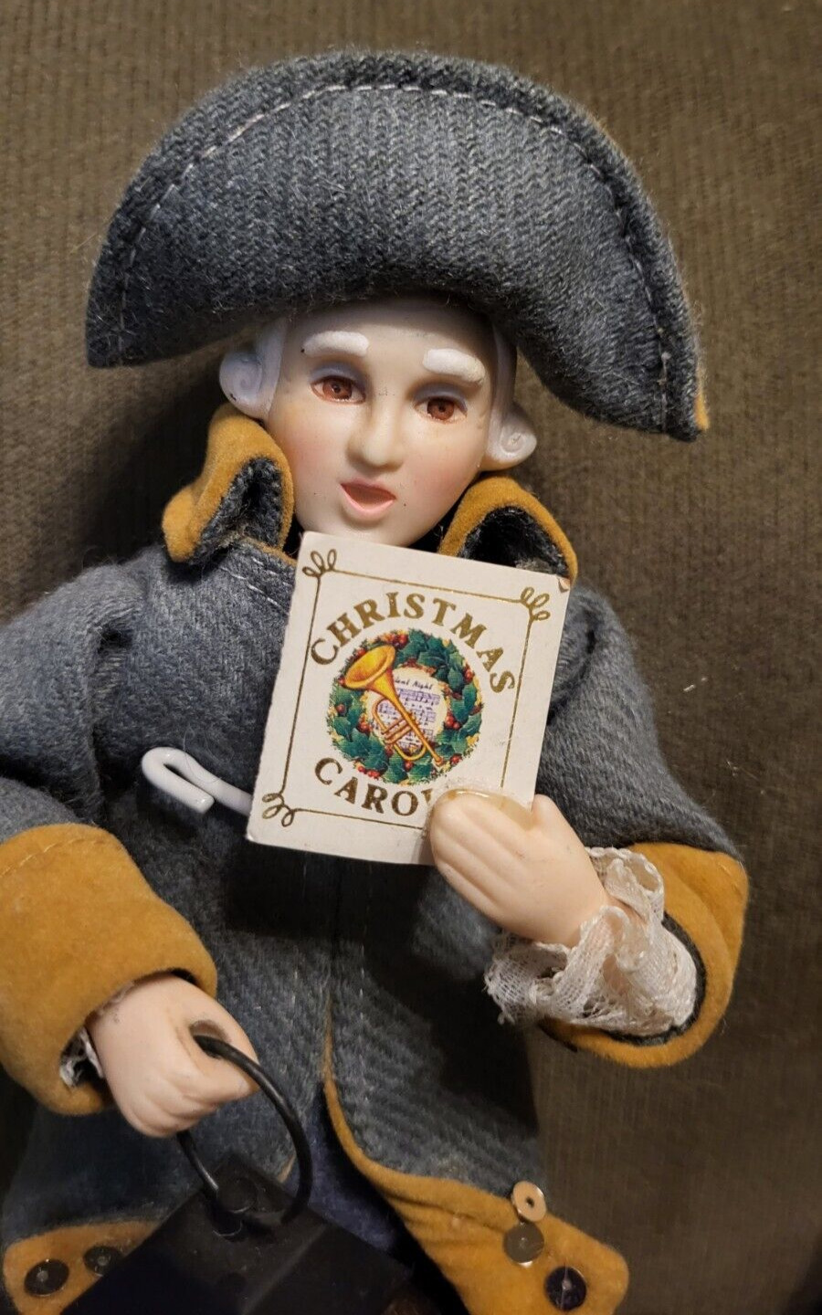 Vintage Porcelain Male Caroler 8" Tall 1700s Costume Holding Lantern White wig