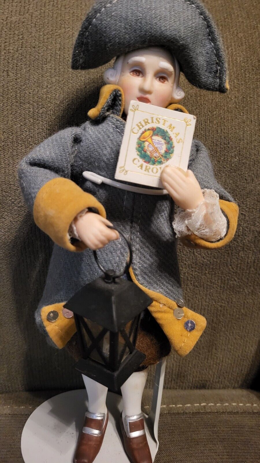 Vintage Porcelain Male Caroler 8" Tall 1700s Costume Holding Lantern White wig