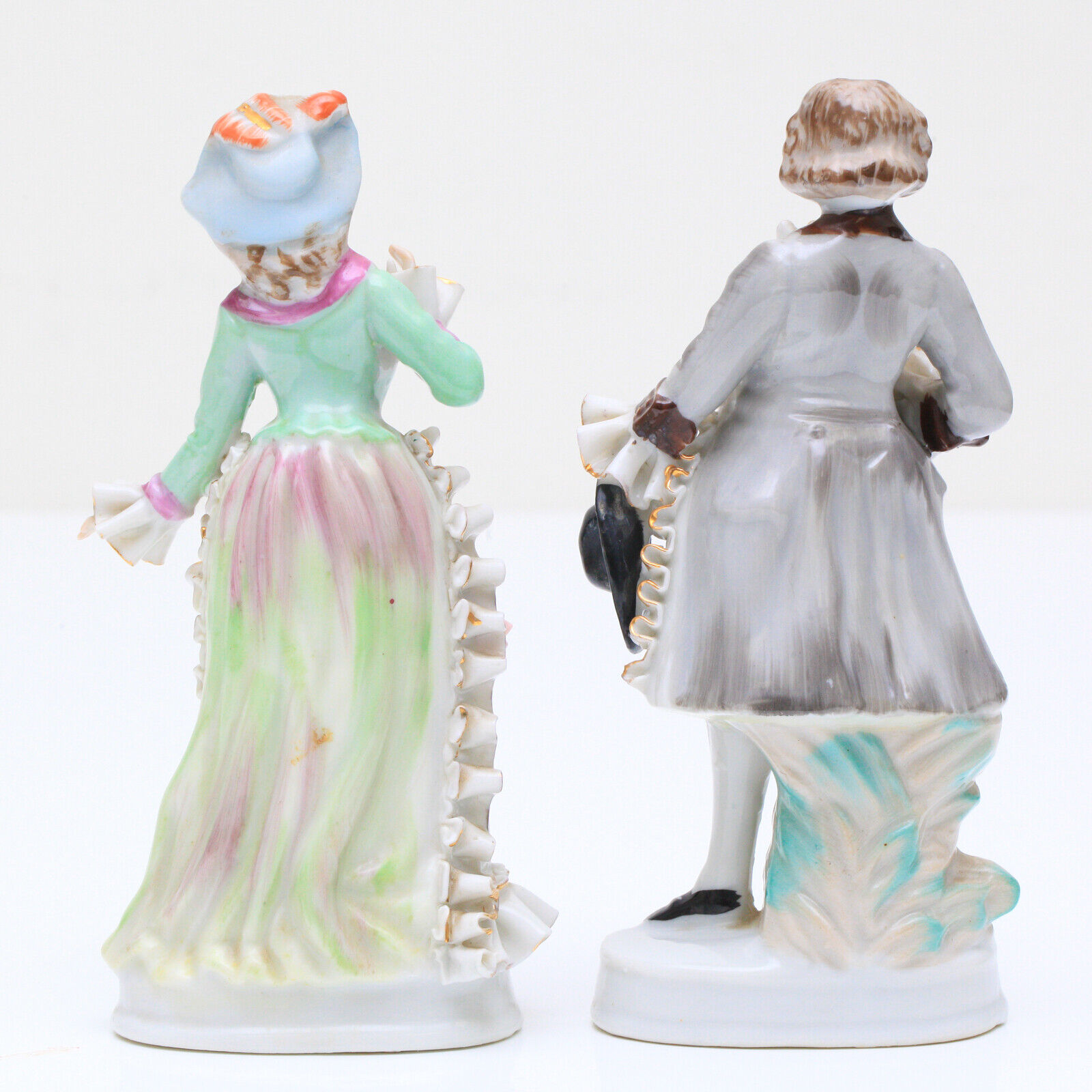 Vintage Colonial Porcelain 7 Inch Tall Figurines Man and Woman 1700's Style 