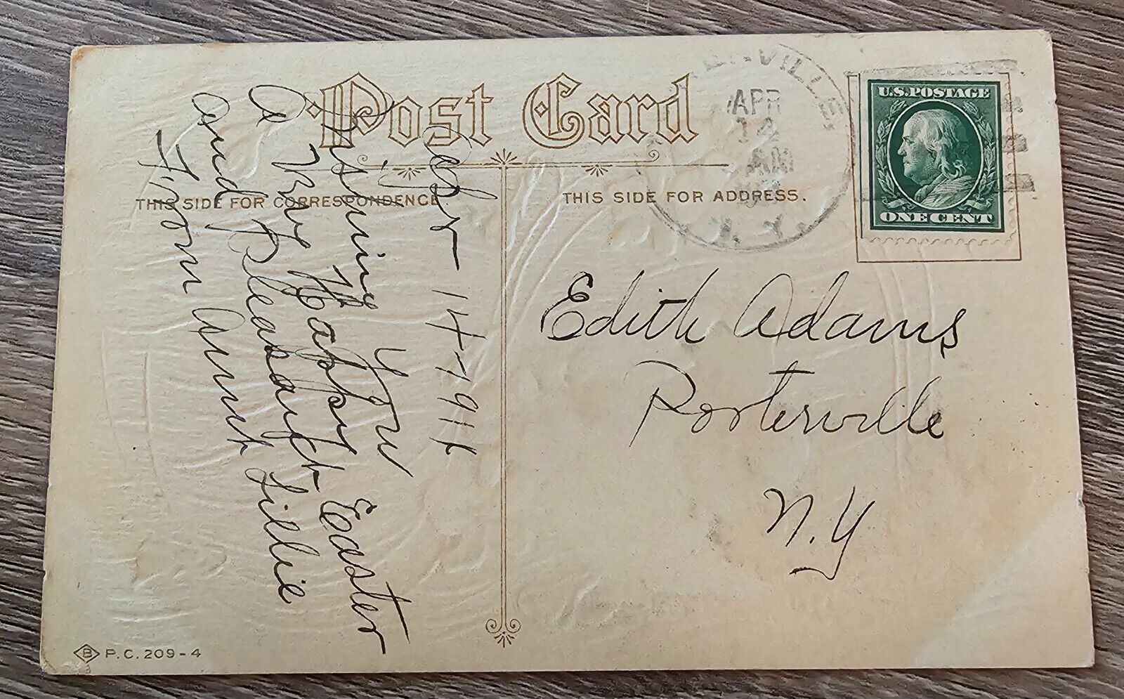 Rare Early 1900s Benjamin Franklin 1 Cent Stamp on Easter Postcard