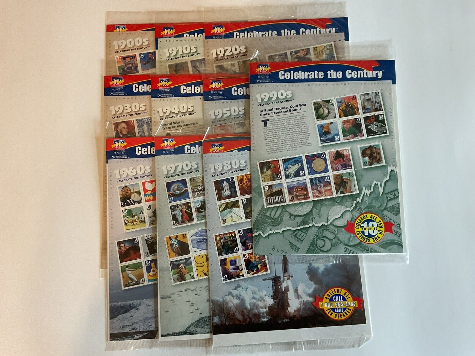 Complete Set Of ‘Celebrate The Century’ USPS Stamp Collection 1900s - 1990s