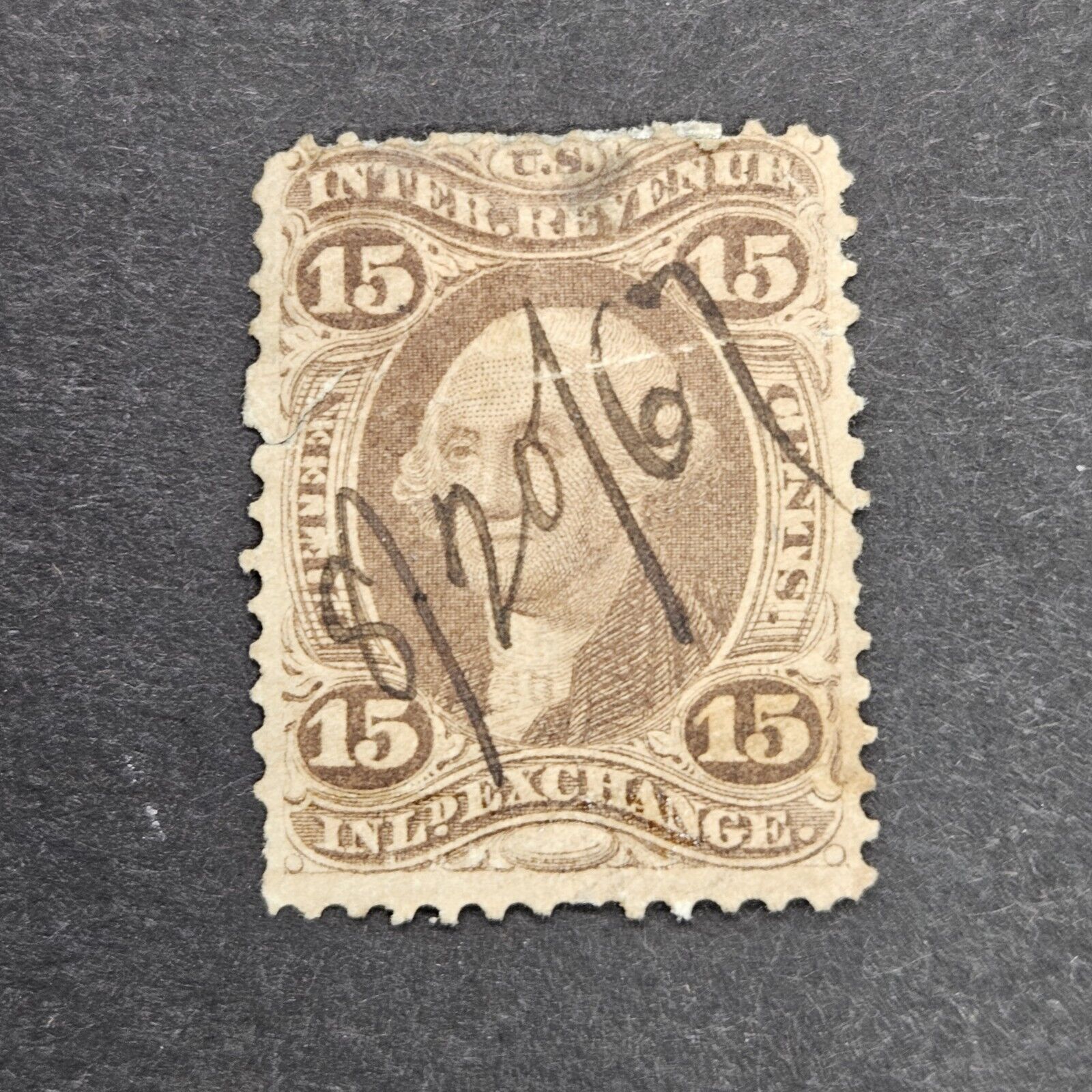 1800s 15C EXCHANGE REVEUE STAMP WITH Pen CANCEL