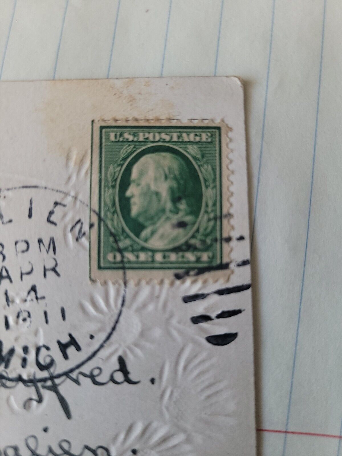 Rare Early 1900s Benjamin Franklin 1 Cent Stamp on Easter Postcard