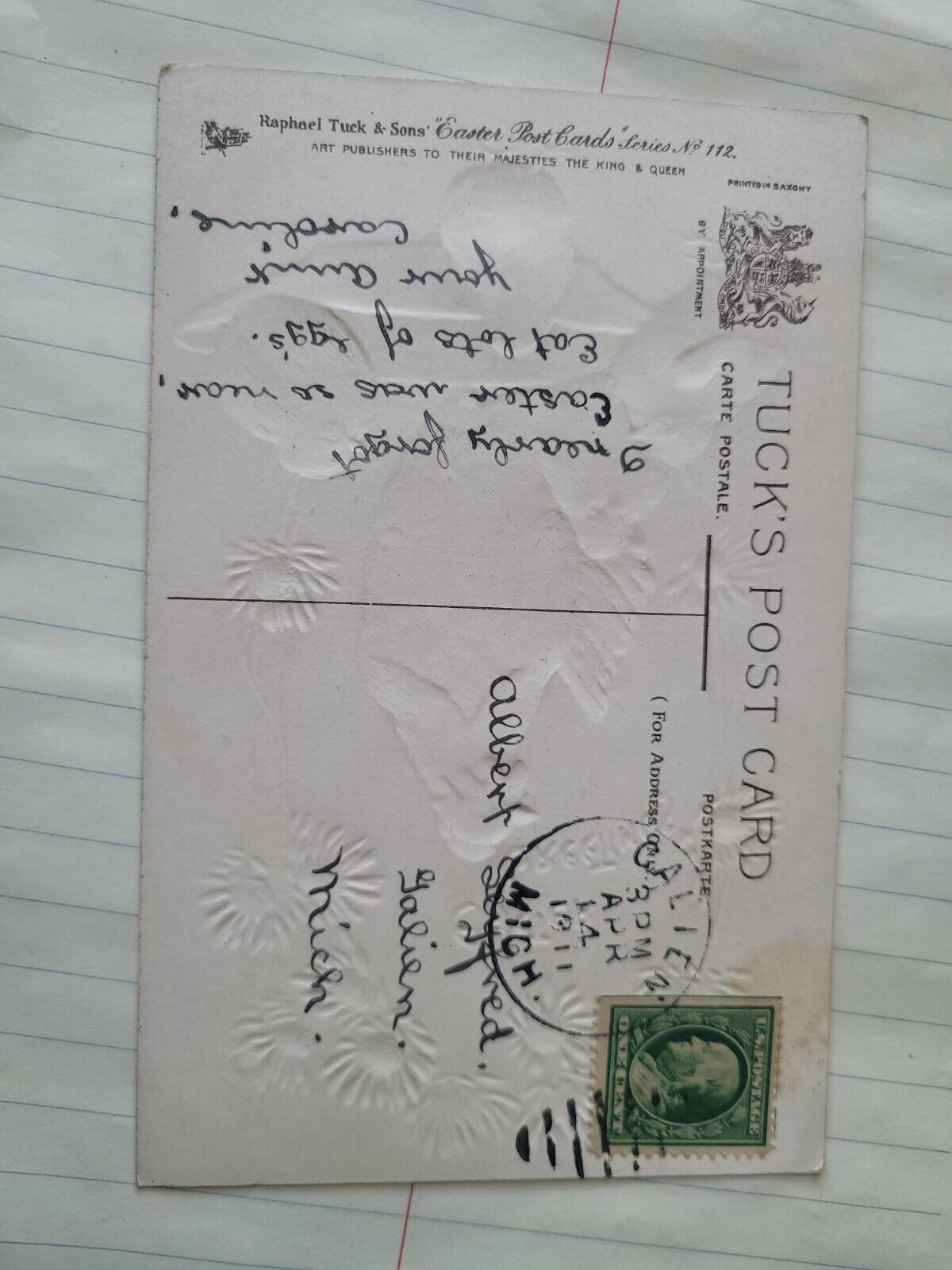 Rare Early 1900s Benjamin Franklin 1 Cent Stamp on Easter Postcard