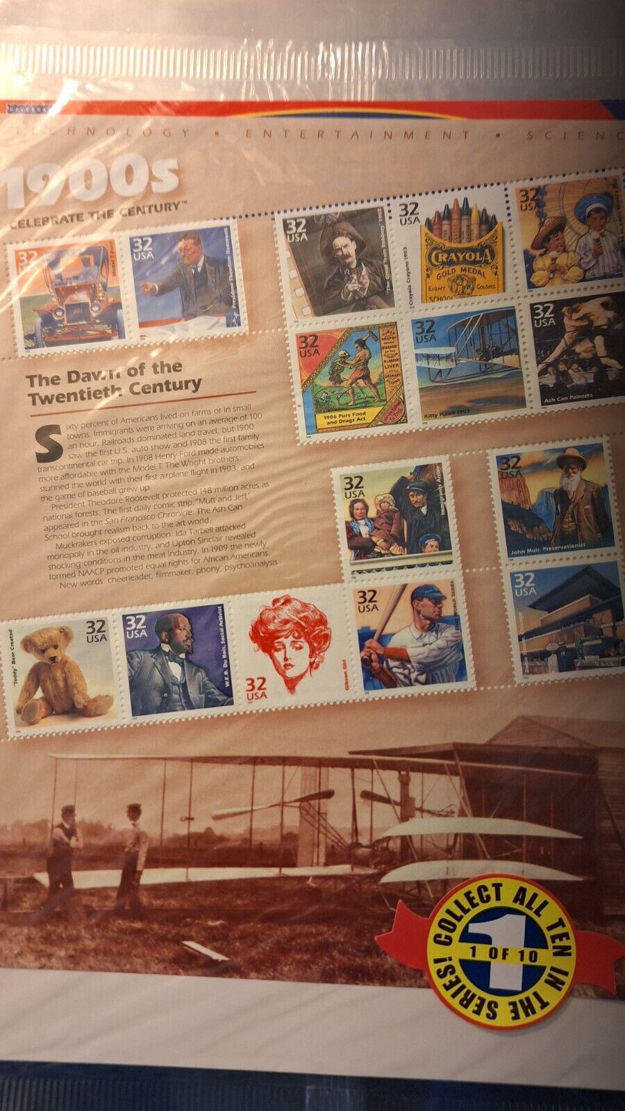 US #3182 MNH 1900s Celebrate the Century Souvenir Sheet has 15 32c stamps, USPS