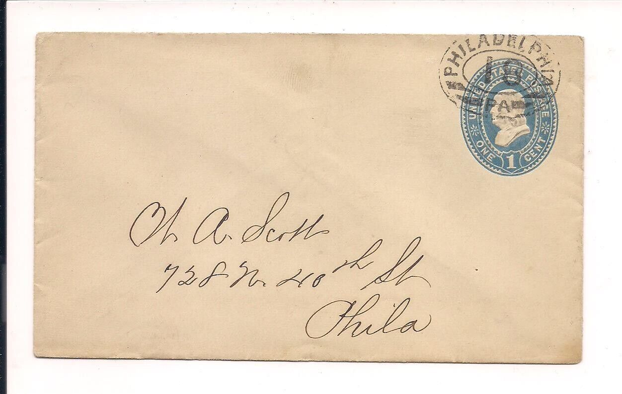 USA stamped envelope late 1800's - very nice Philadelphia cancel