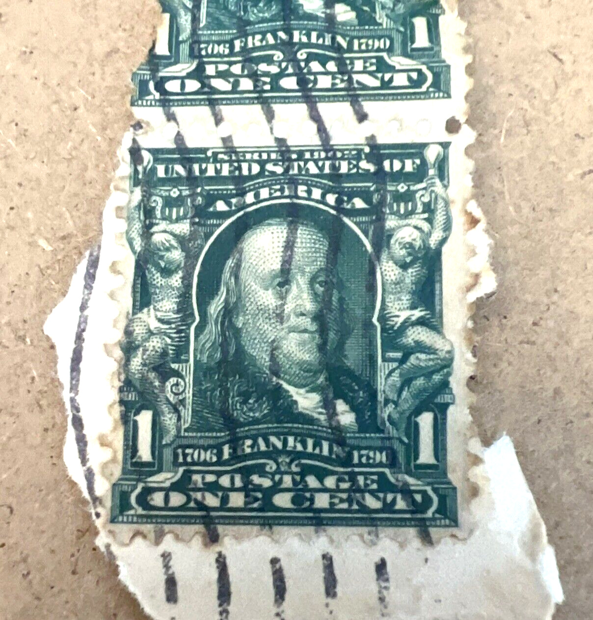 2 EARLY 1900s BEN FRANKLIN 1 CENT Green STAMP
