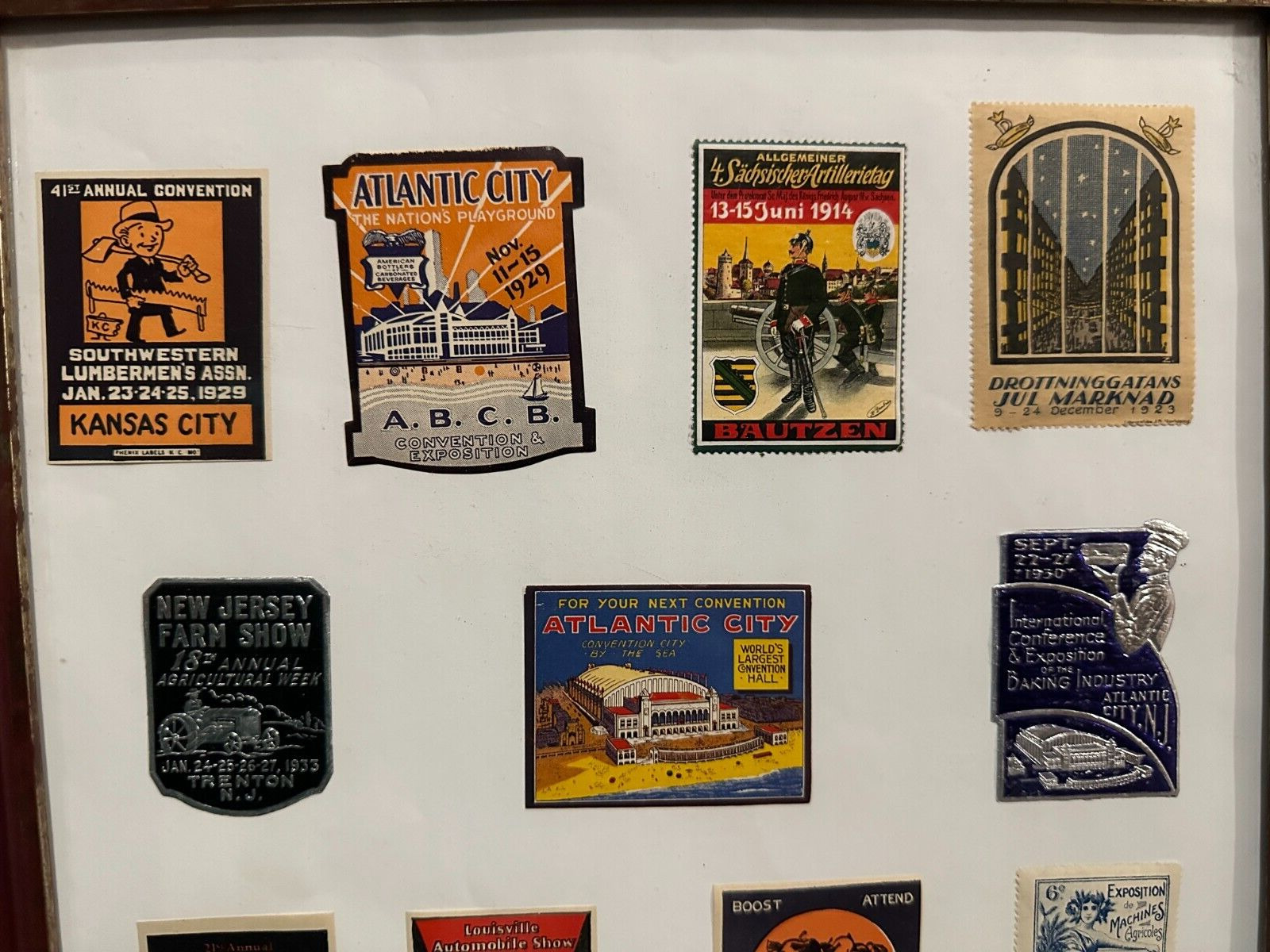 Framed Varity of 1900’s Stamps, Tickets, Advertisements, Show Promotions, etc.