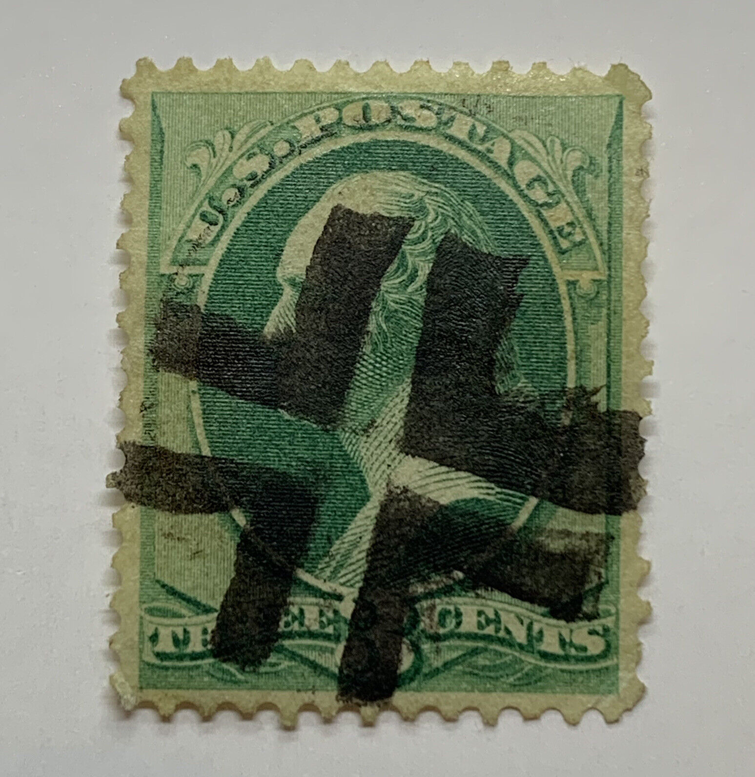 1800's US WASHINGTON STAMP WITH DOUBLE CROSS FANCEL CANCEL