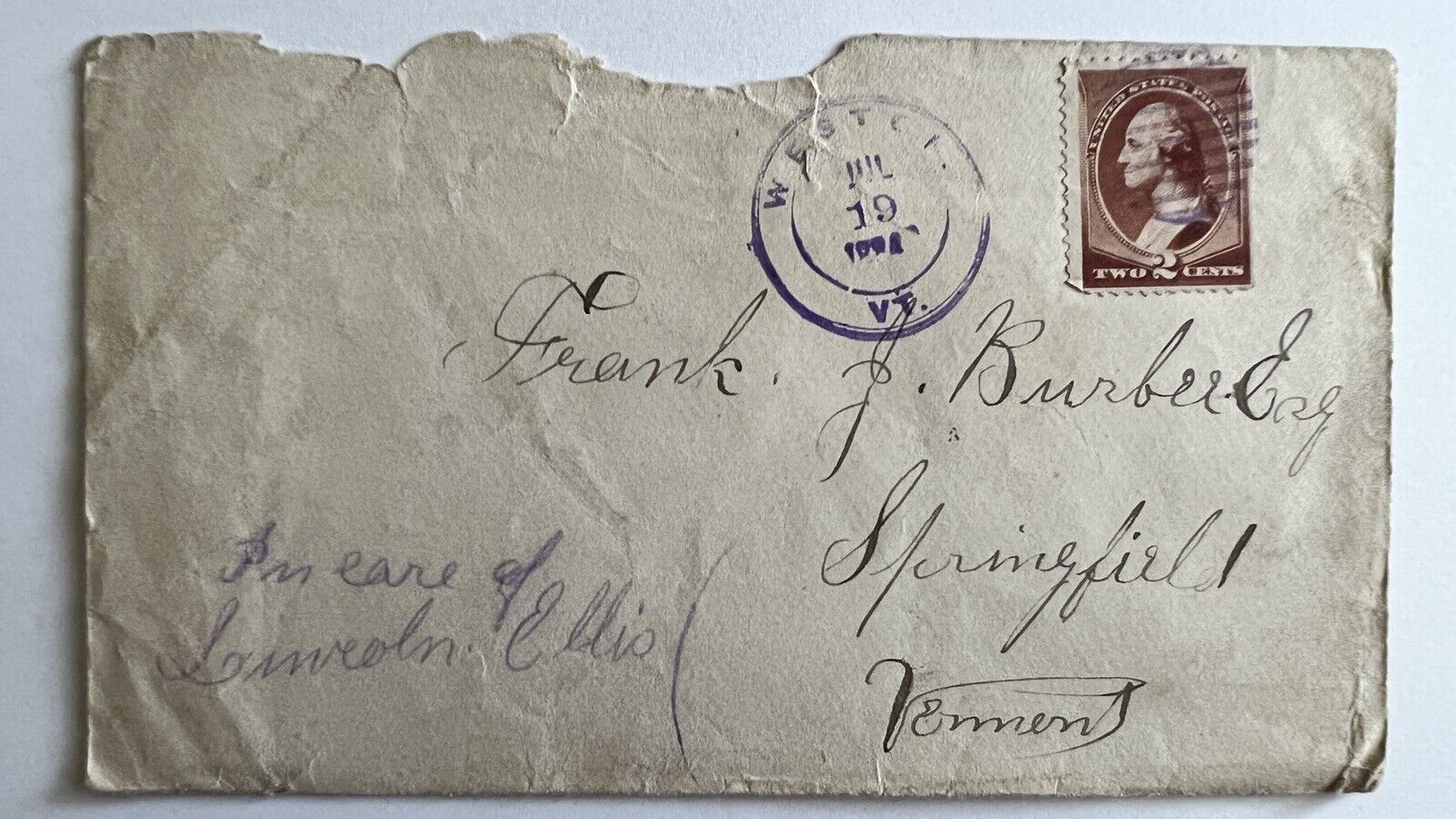 RARE 1800'S US COVER WITH PURPLE WESTEN DOUBLE RINGED CANCEL