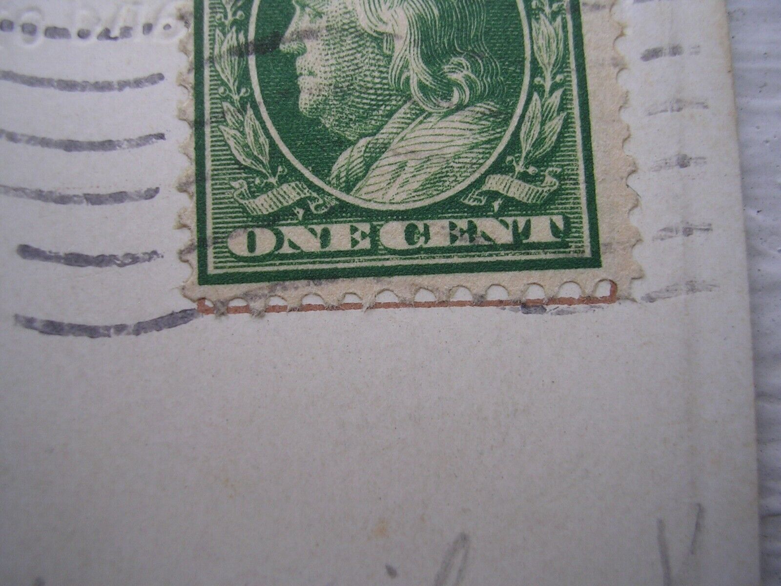 BEN FRANKLIN VINTAGE ONE CENT STAMP "EXTREMELY RARE"-USED . ON POST CARD, 1900S